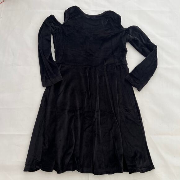 BesserBay Girls Bowknot Cold Shoulder Black Velvet Dress 130/ 7-8 Years - Picture 3 of 12